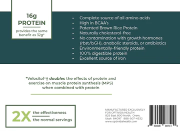 Optivida Plant Based 2x Protein Features label