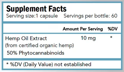 Optivida Super Bio Hemp Extract Capsules Supplement Facts label