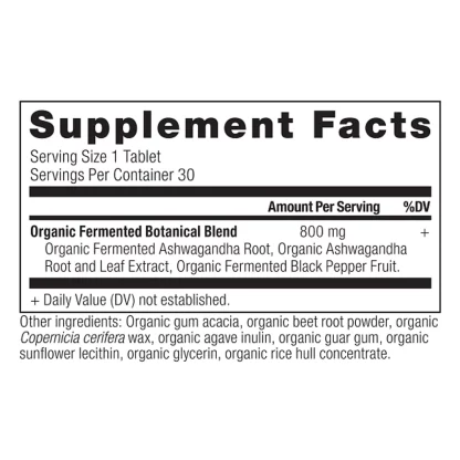 Ancient Nutrition Ancient Herbals Organic Ashwagandha Supplement Facts