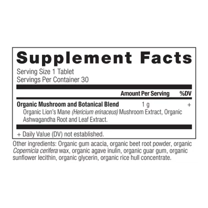 Ancient Nutrition Ancient Mushrooms Organic Lion's Mane Supplement Facts