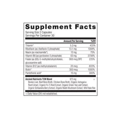 Ancient Nutrition Ancient Nutrients Vitamin B Complex Supplement Facts