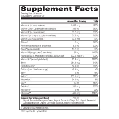 Ancient Nutrition Mens Fermented Multivitamin Supplement Facts
