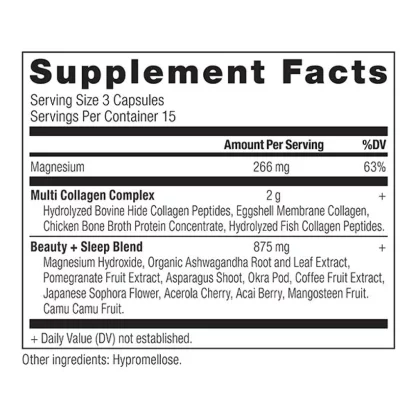 Ancient Nutrition Multi Collagen Capsules Beauty Sleep 45 Count Supplement Facts