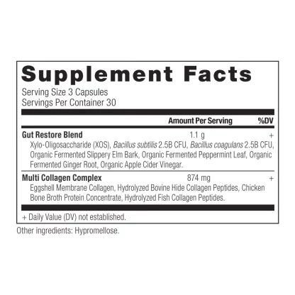 Ancient Nutrition Multi Collagen Capsules Gut Restore Supplement Facts
