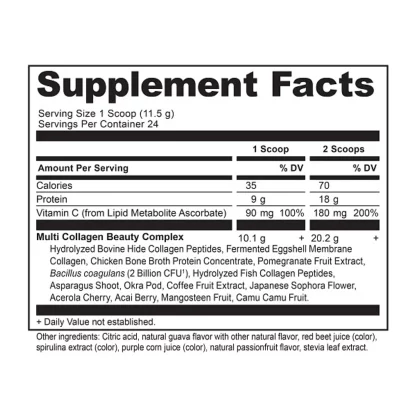Ancient Nutrition Multi Collagen Protein Beauty Within Half Size Supplement Facts