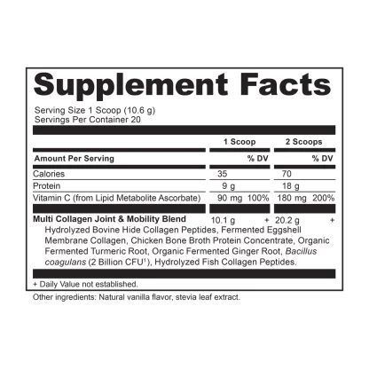 Ancient Nutrition Multi Collagen Protein Joint Tissue Vanilla Supplement Facts