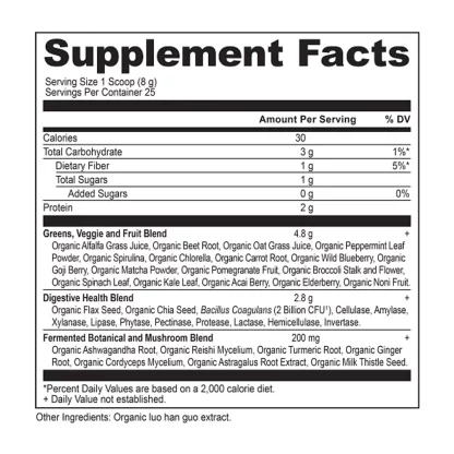 Ancient Nutrition Organic Super Greens powder greens Supplement Facts