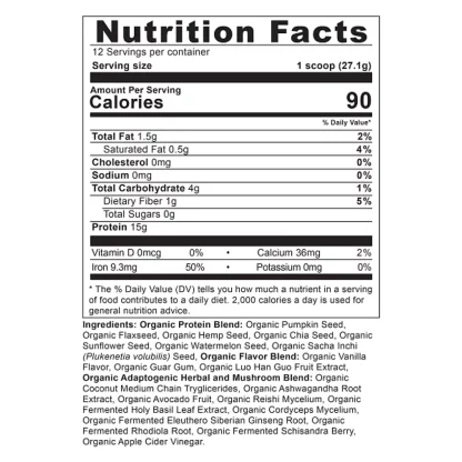 Ancient Nutrition Plant Protein Vanilla Nutrition Facts