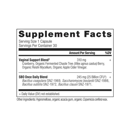 Ancient Nutrition Sbo Probiotics Vaginal Once Daily Supplement Facts