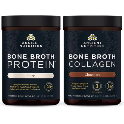 Ancient Nutrition Bone Broth Collagen Chocolate and Bone Broth Protein Pure