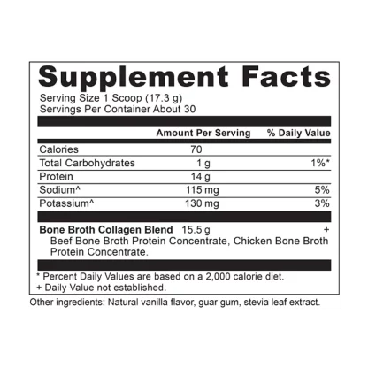 Ancient Nutrition Bone Broth Collagen Vanilla Supplement Facts
