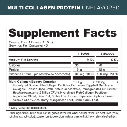 Ancient Nutrition Muti Collagen Protein Unflavored Supplement Facts