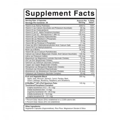 Divine Health Living Active Multi Vitamin Supplement Facts