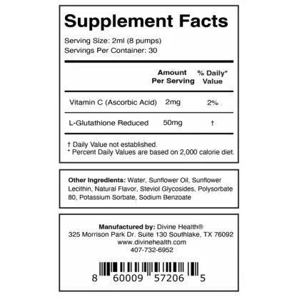 Divine Health Nano Glutathione Supplement Facts