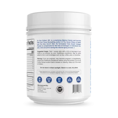 Divine Health Keto Zone Unflavored Collagen Powder 30 Servings label left