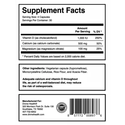 Divine Health Silical 1 120 Capsules Supplement Facts